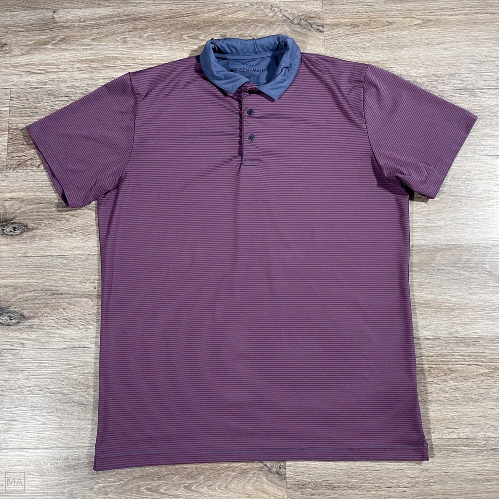 Mizzen + Main Men's Polo Shirt Stripes Golf Performance Casual XL Blue/Red